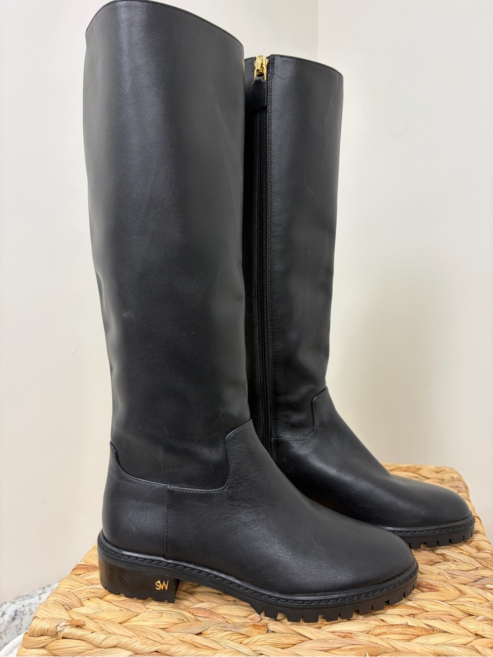 Stuart Weitzman Black Leather Over-the-Knee Zip Boots